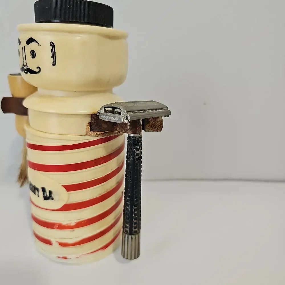 Vintage 1950s Dandy Dan MCM Shaving Caddy Barber Pole Razor Shaving Brush